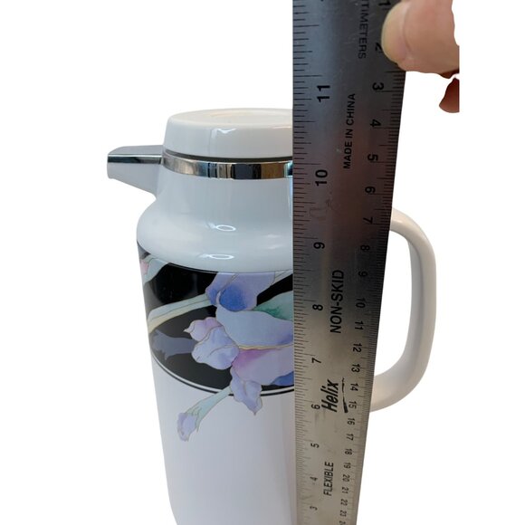 VTG Mikasa One Liter 4 cup Thermal Jug Coffee Pitcher Charisma Black Floral GUC - Picture 6 of 12